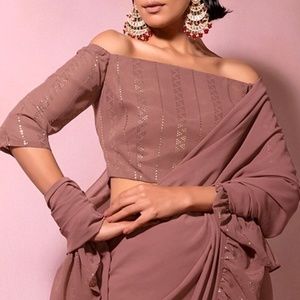 Dusty Pink Foil Print Off Shoulder Crop Top